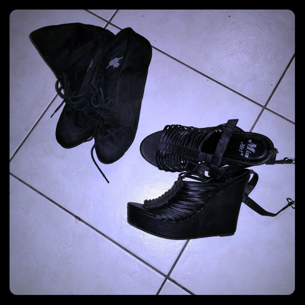 Shoes,  black, wedges, boots